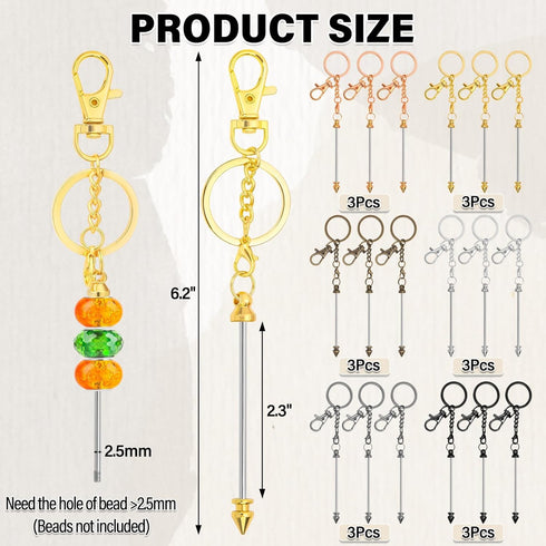 18Pcs Beadable Keychain Bar Bulk, Colorful Plating Alloy Beaded Keychain, Blank Keychain Making Supplies DIY...